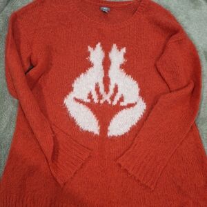 Aerie Red Sweater with White Fox Design